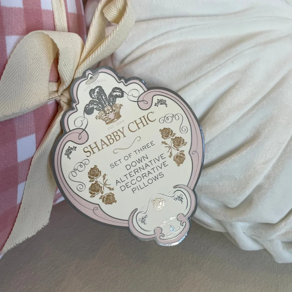 Easter SHABBY CHIC Bunny Rabbit Pillows Cottage Pink Floral Plaid Set of 3 NEW